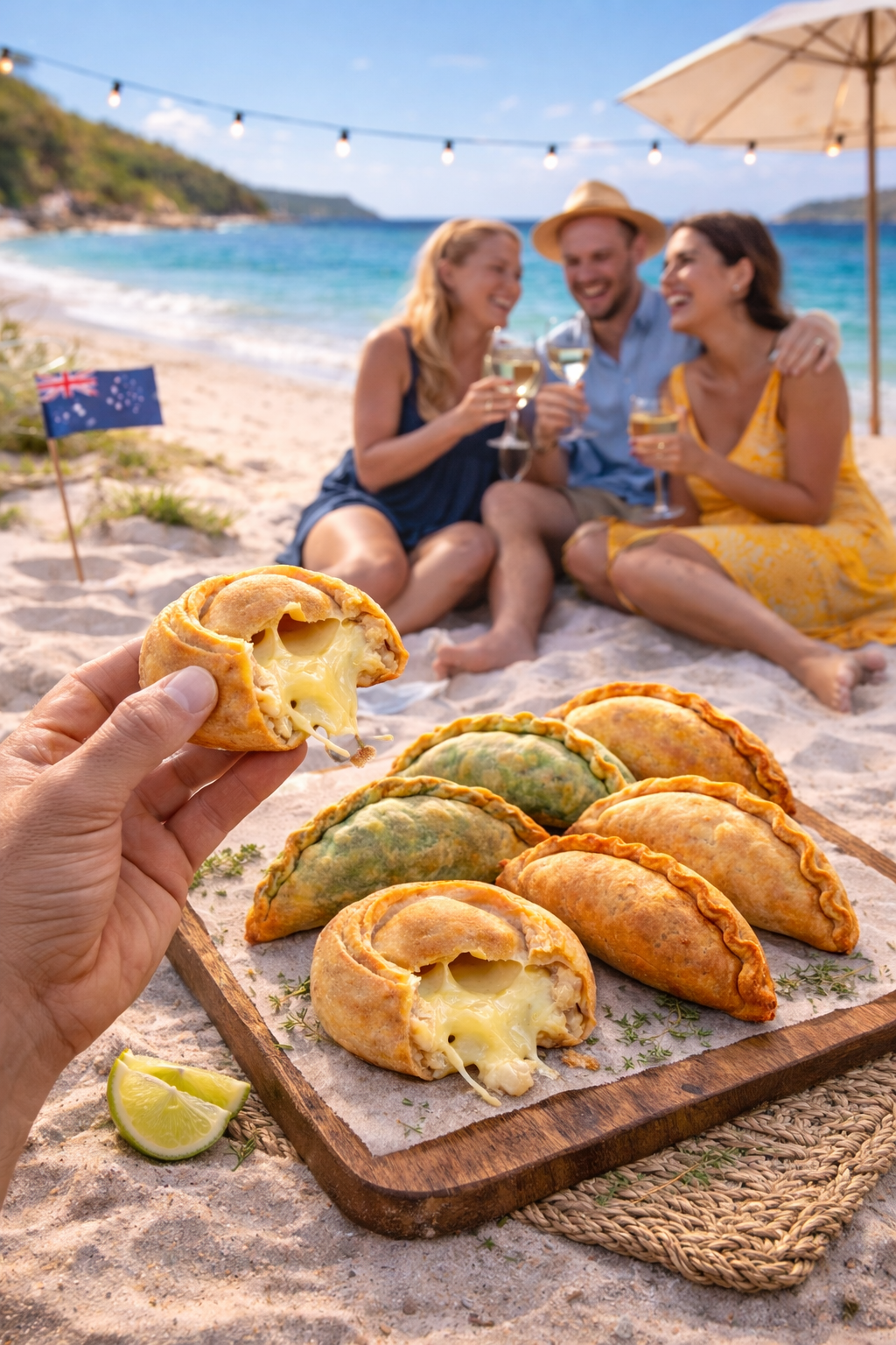 Australia day with people having Argentinian empanadas from Argentum at the beach