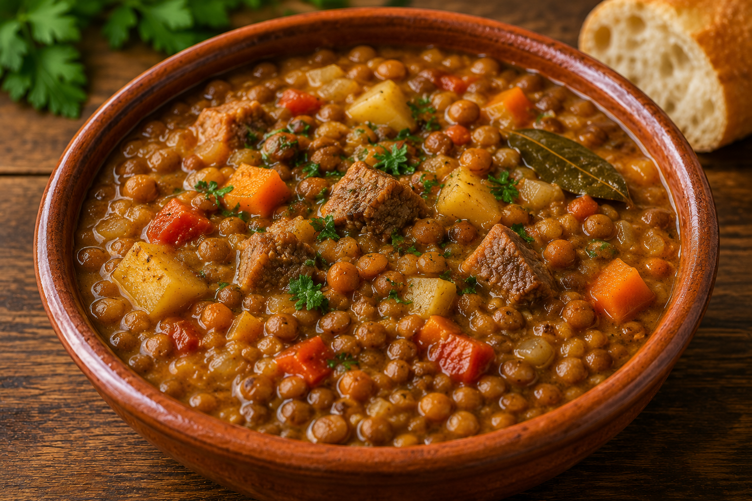 Guiso de lentejas recipe — Argentinian lentil stew with chorizo and pumpkin