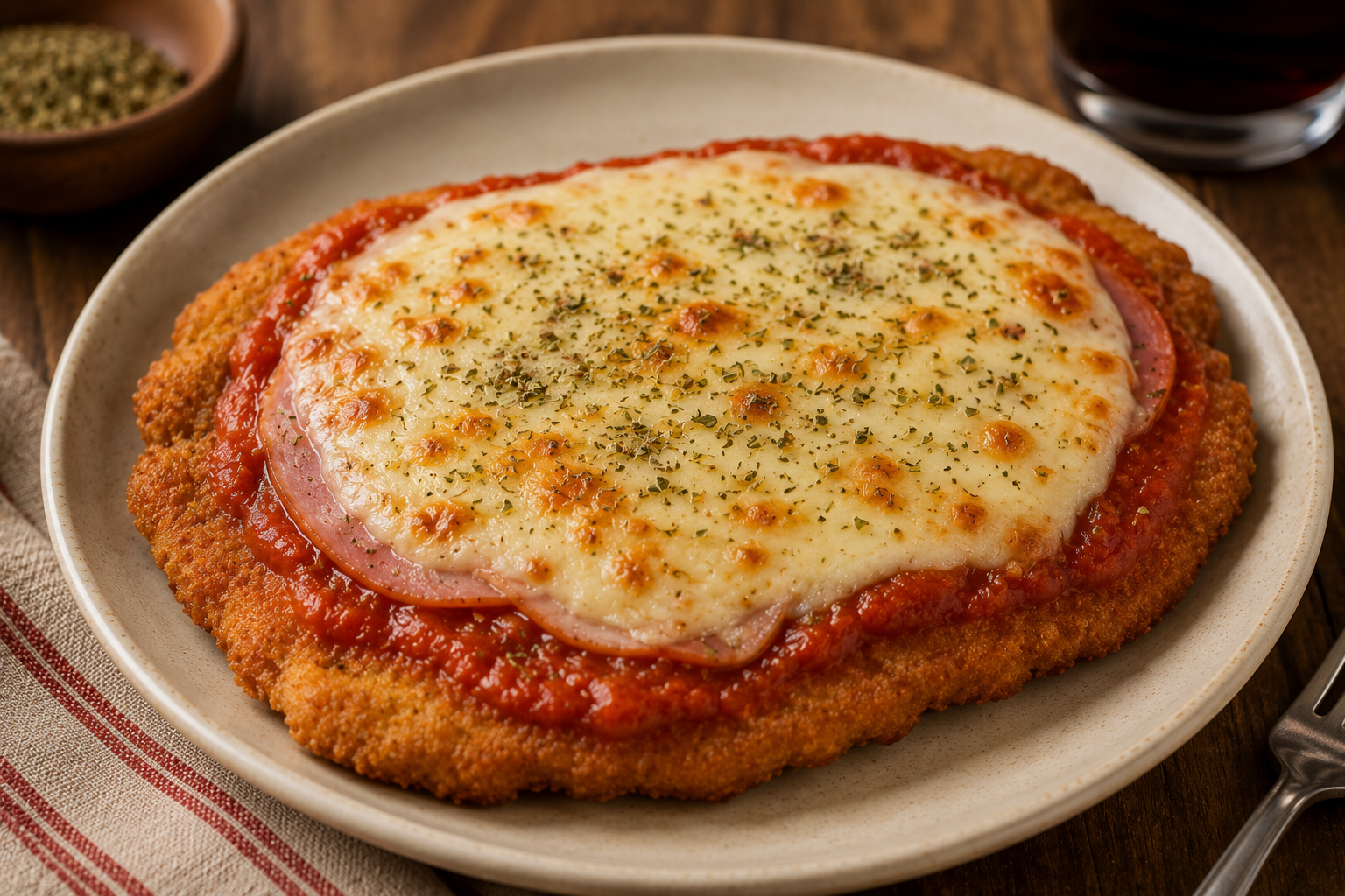 Milanesa Napolitana recipe — Argentinian veal schnitzel with ham, tomato and mozzarella